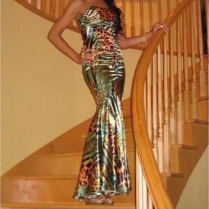 Mermaid style cheetah print multicolour gown